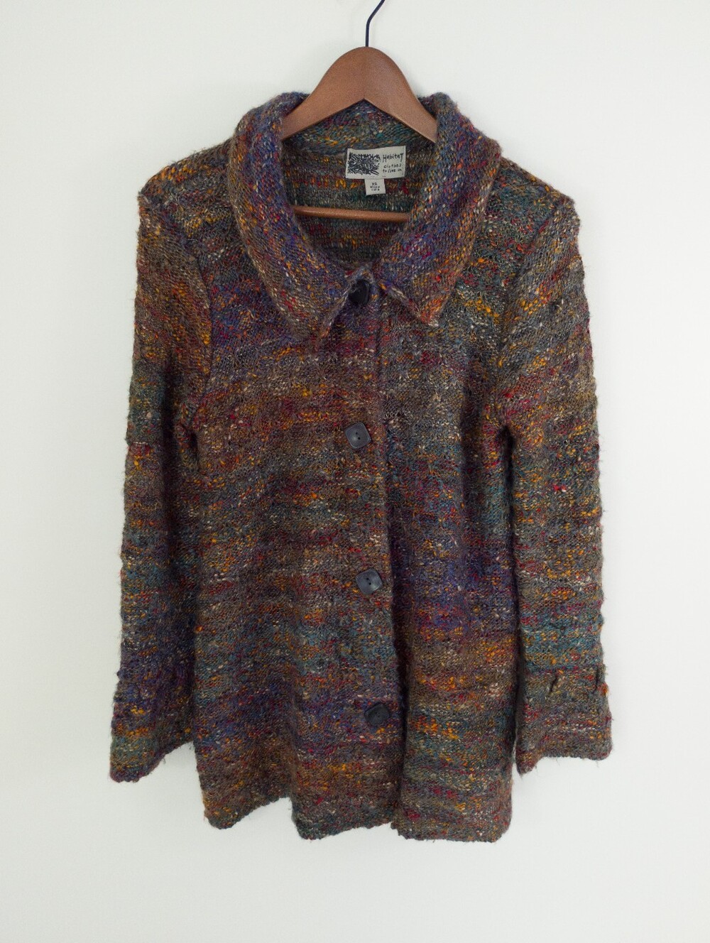 Habitat Clothes To Live In XS Marled Chunky Knit Cardigan Sweater Lagenlook